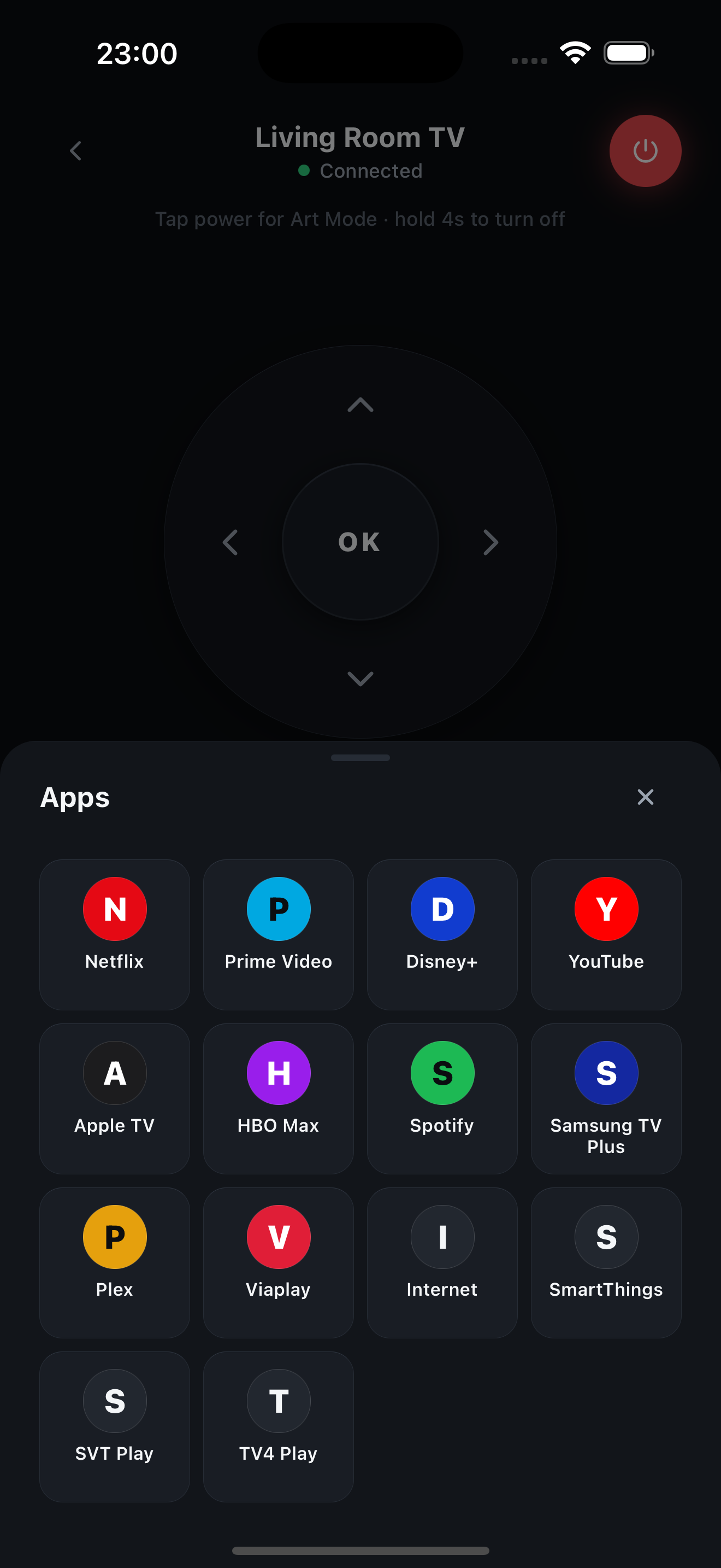 Streaming apps installed on the TV